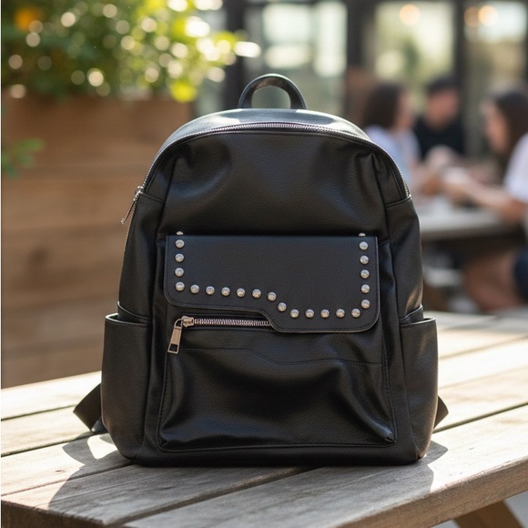 Handbags - Black Studded Backpack